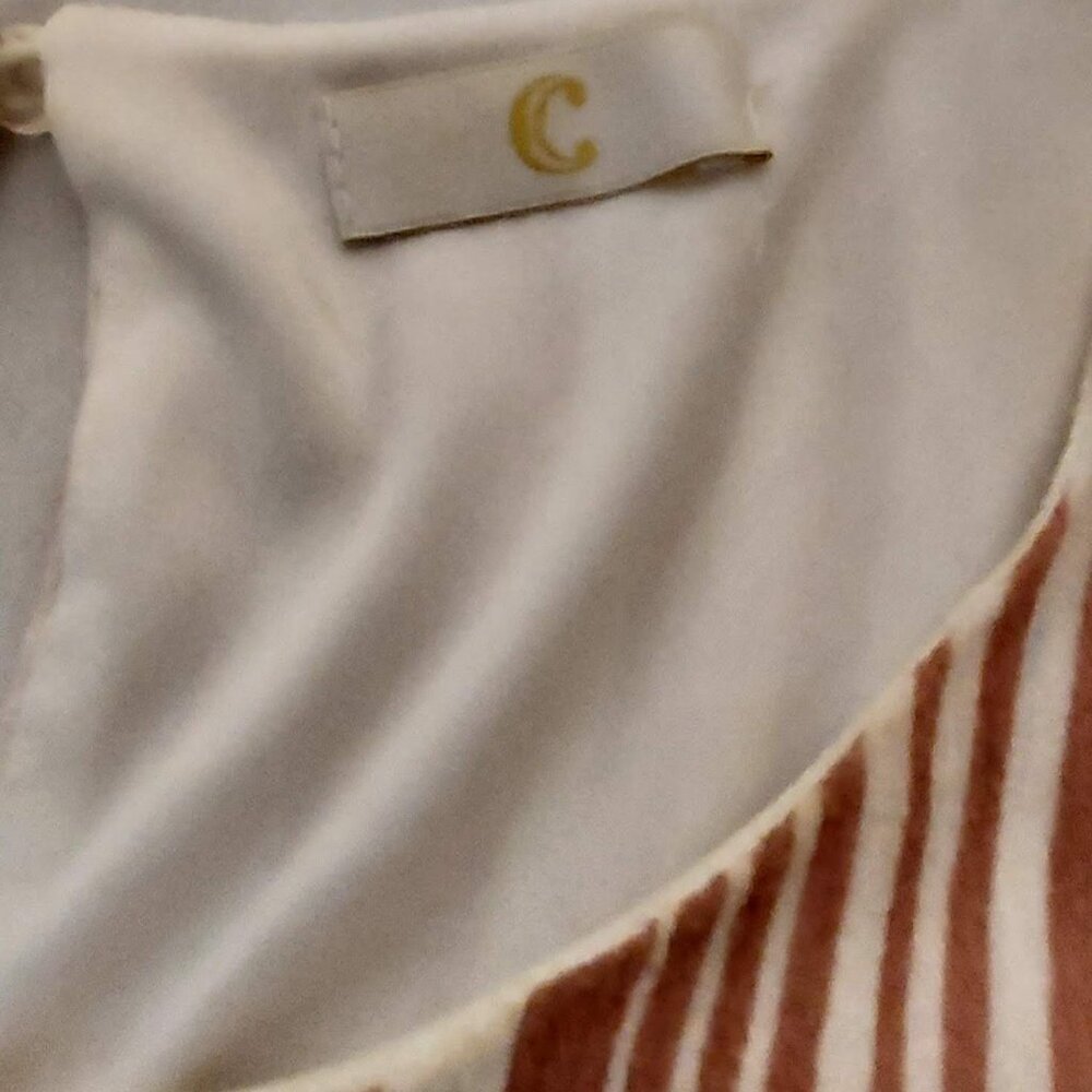C Woman's pink stripe Dress Sz L Key Hole Back Maxi Side Slit's Sliming Feminine - Picture 5 of 10